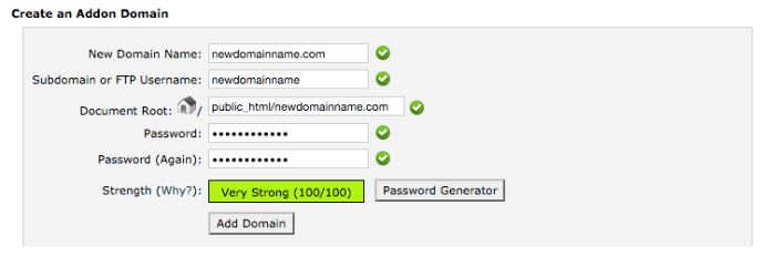 create an addon domain