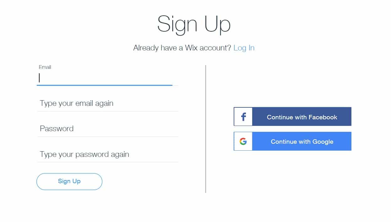 Wix Sign Up