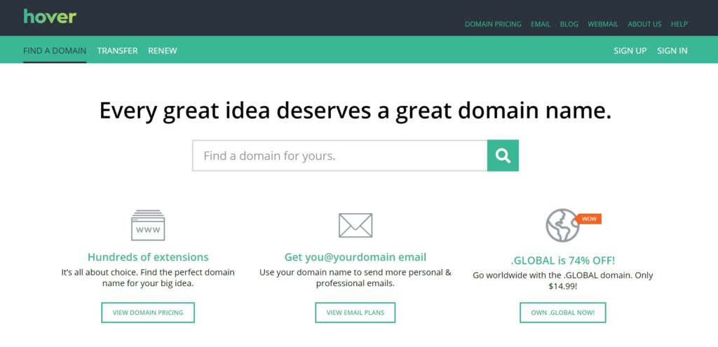 Hover.com Register a Domain Name